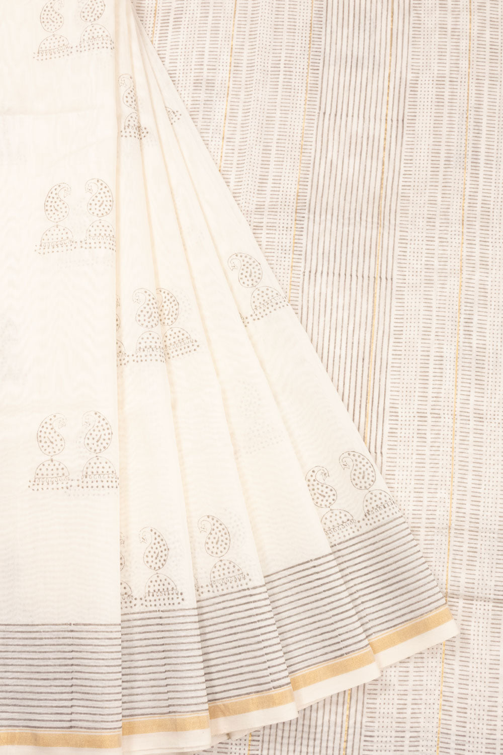 Cream Printed Chanderi Silk Cotton Saree