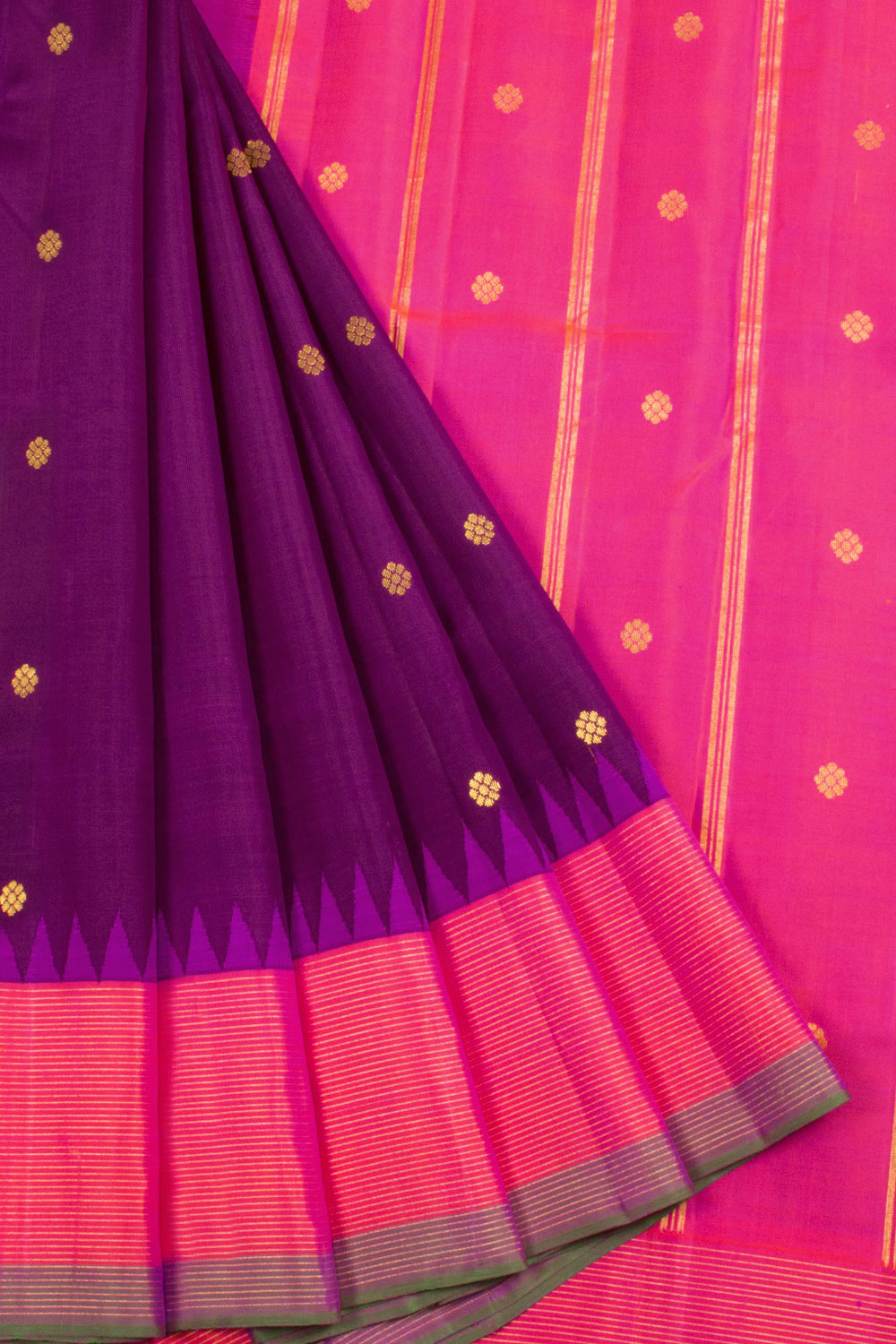 Velvet Purple Pure Zari Korvai Kanjivaram Silk Saree 10062485