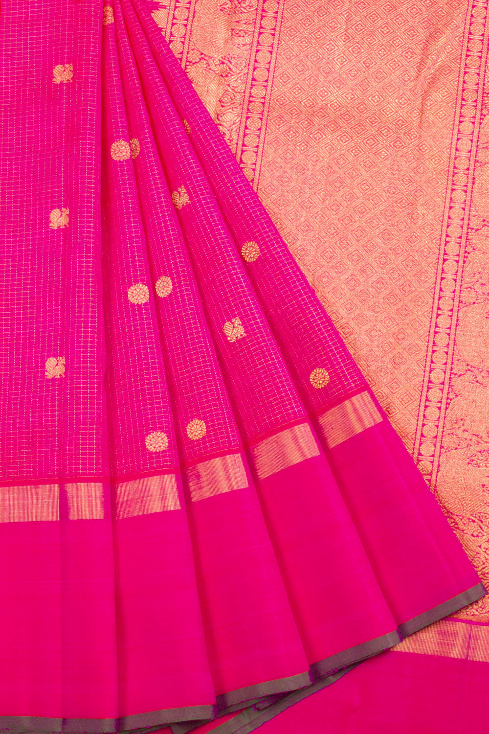 Rani Pink Pure Zari Kanjivaram Silk Saree 10062498