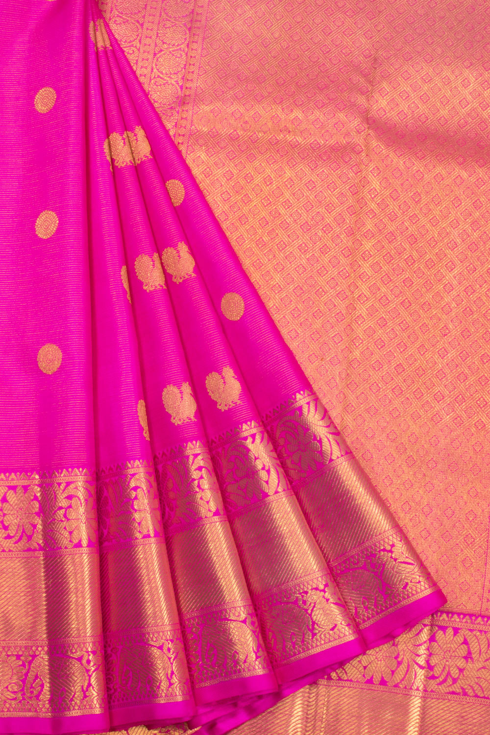 Hot Pink Vaira Oosi Bridal Kanjivaram Silk Saree 10070624