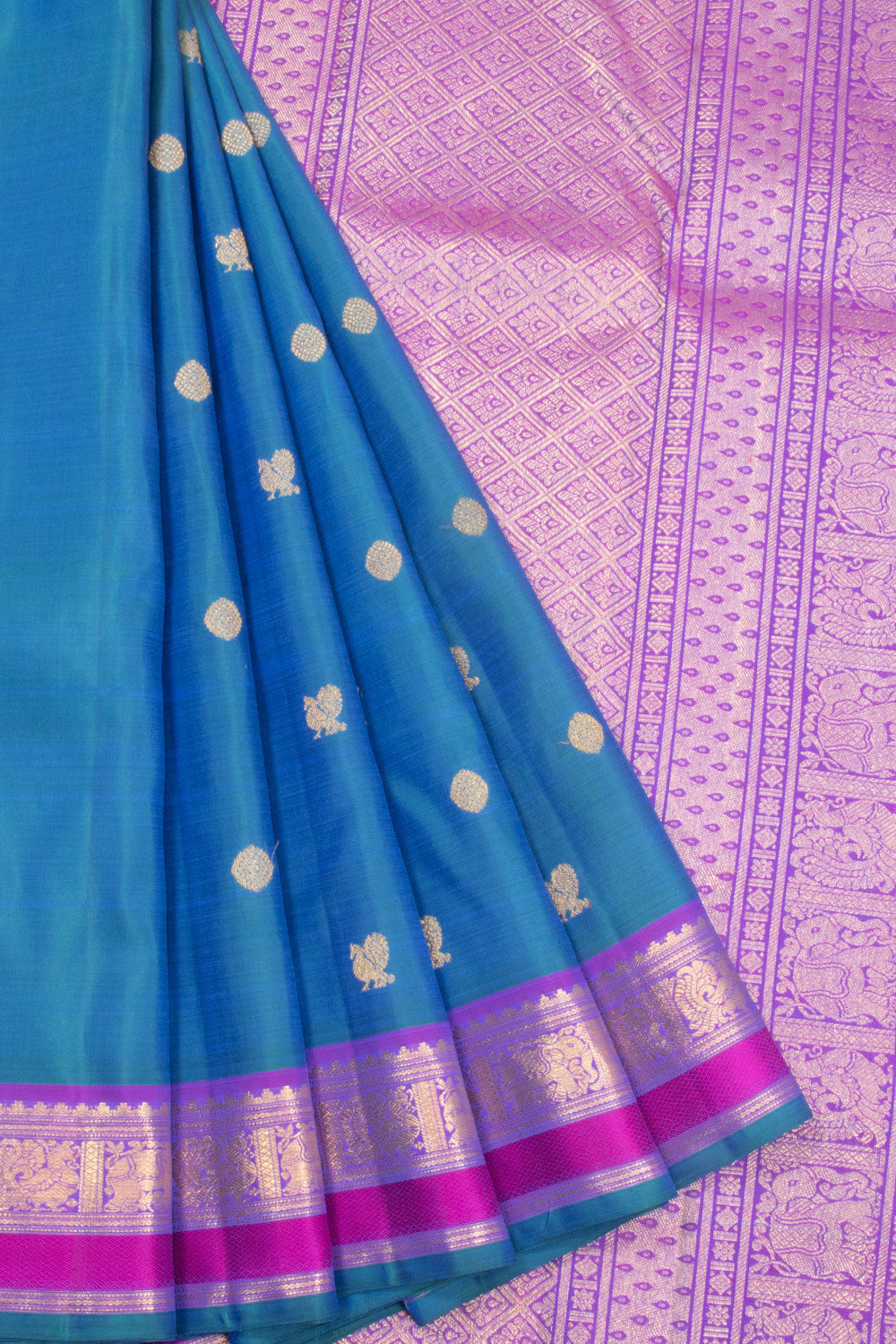 Peacock Blue Bridal Kanjivaram Silk Saree 10070631