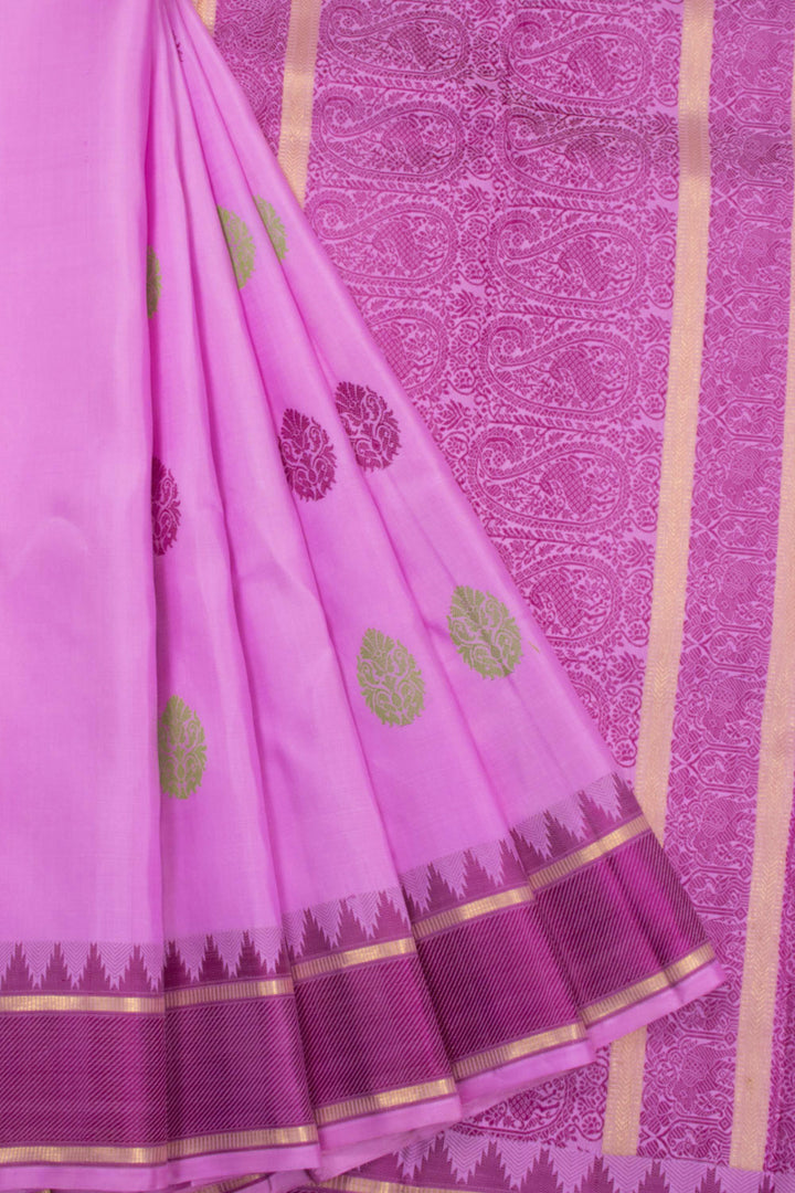 Neon Pink Threadwork Kanjivaram Silk Saree 10070645