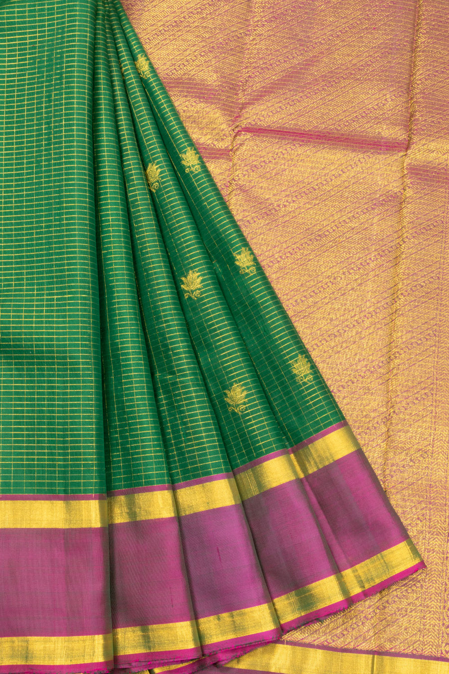 Green Zari Checks Kanjivaram Silk Saree 10070672