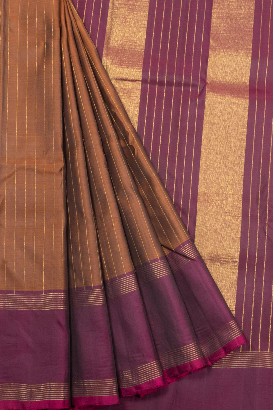 Brown Striped Handloom Kanjivaram Silk Saree 10070674 - Profile