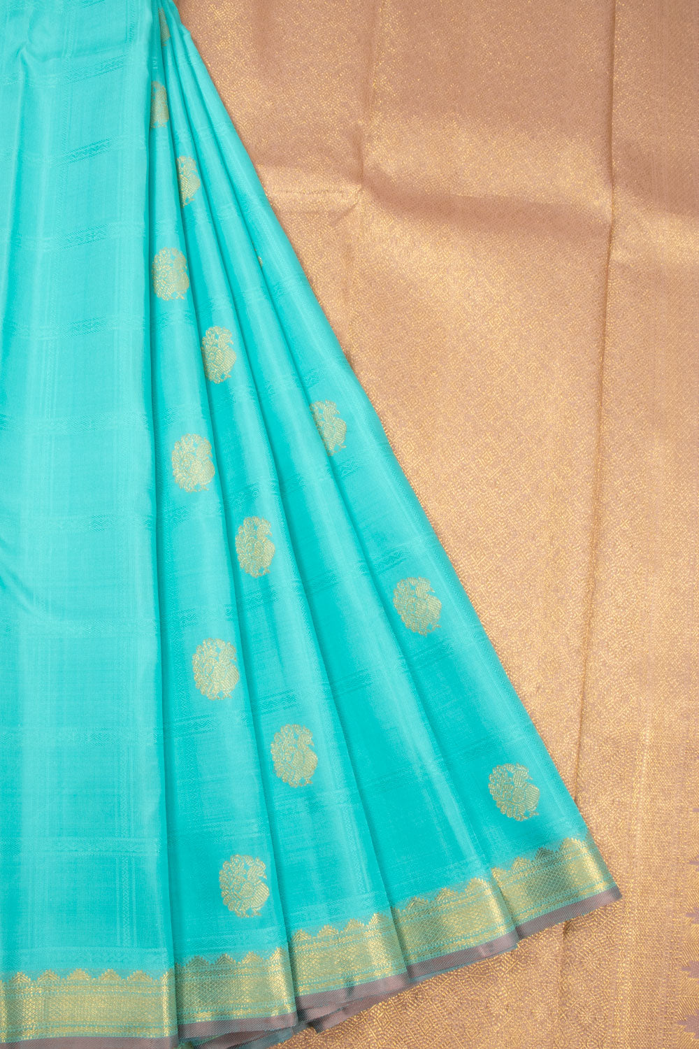 Aqua Blue Pure Silk Kanjivaram Saree 