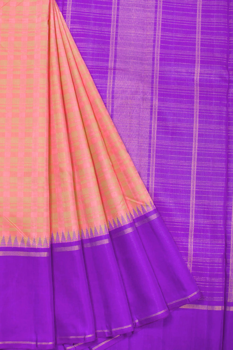 Peach Pai Kattam Korvai Silk Saree