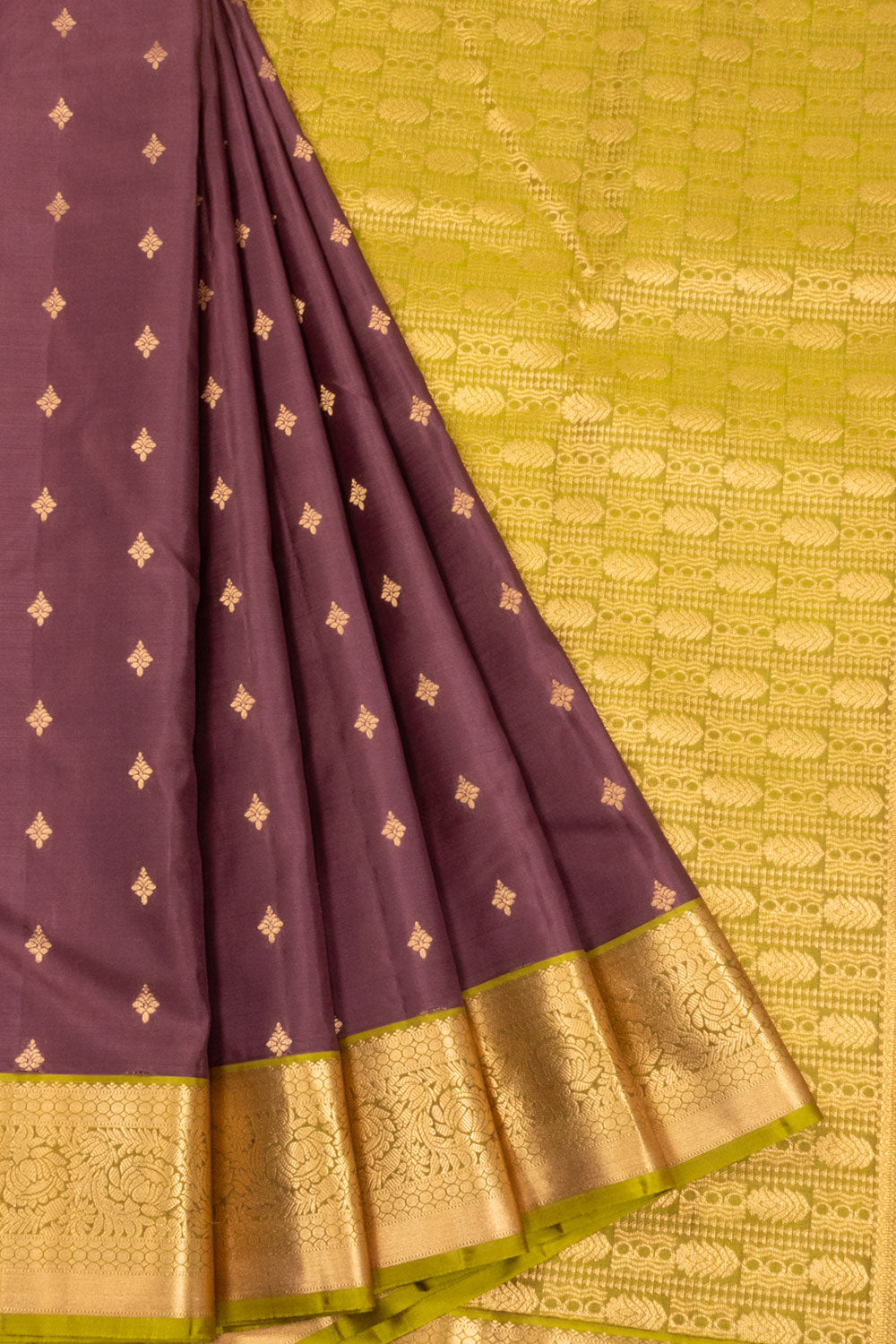 Mauve Burgundy Pure Silk Kanjivaram Saree