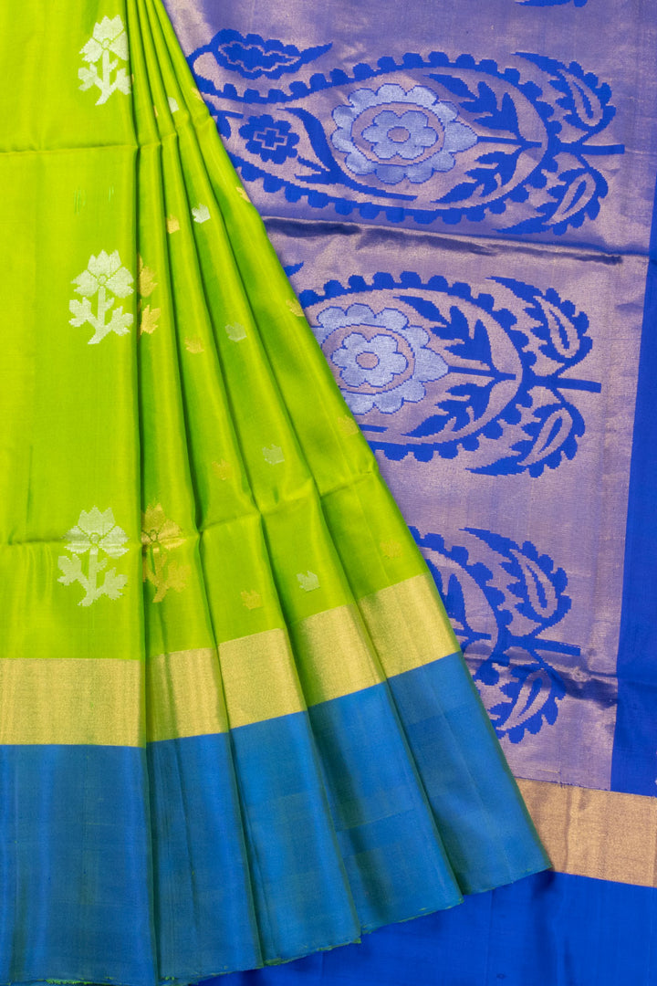 Lime Green Handloom Kanjivaram Soft Silk Saree 10070692 - Avishya