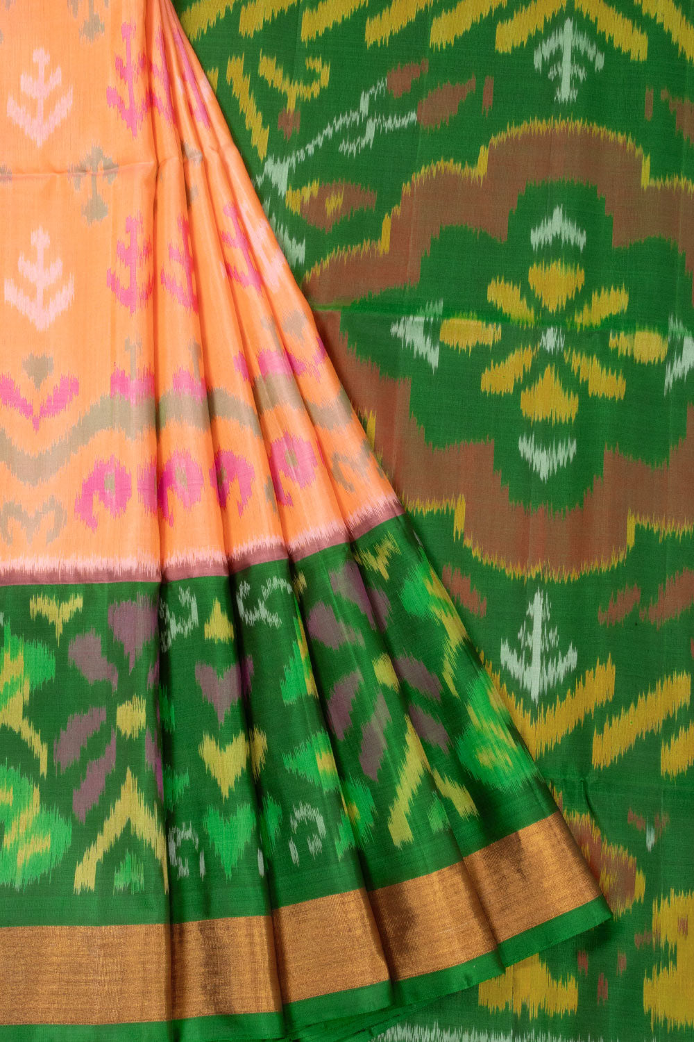 Peach Handloom Ikat Kanjivaram Silk Saree 10070722