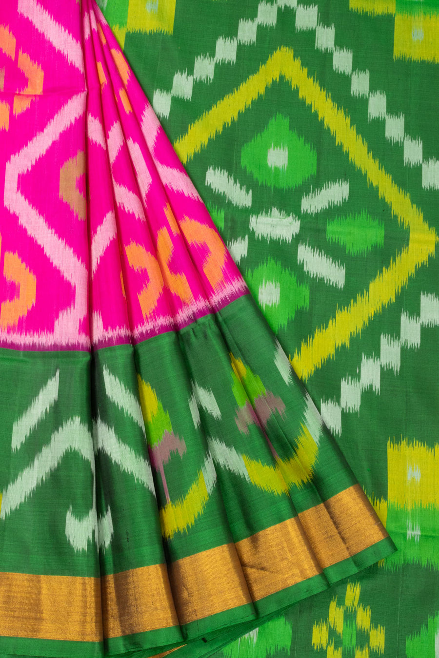Deep Pink Handloom Ikat Kanjivaram Silk Saree 10070725