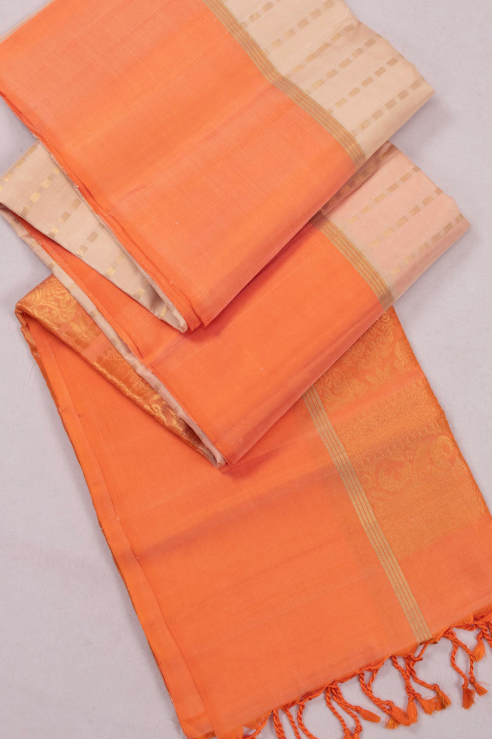 Beige Handloom Kanjivaram Soft Silk Saree 10073931