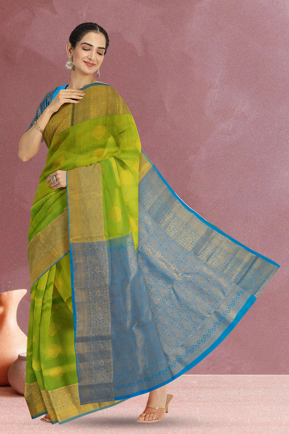 Green Handloom Kanjivaram Silk Saree 10073829