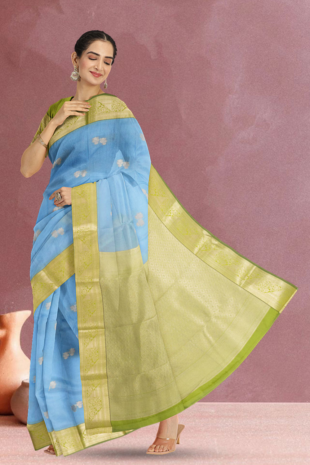 Blue Handloom Kanjivaram Silk Saree 10073826