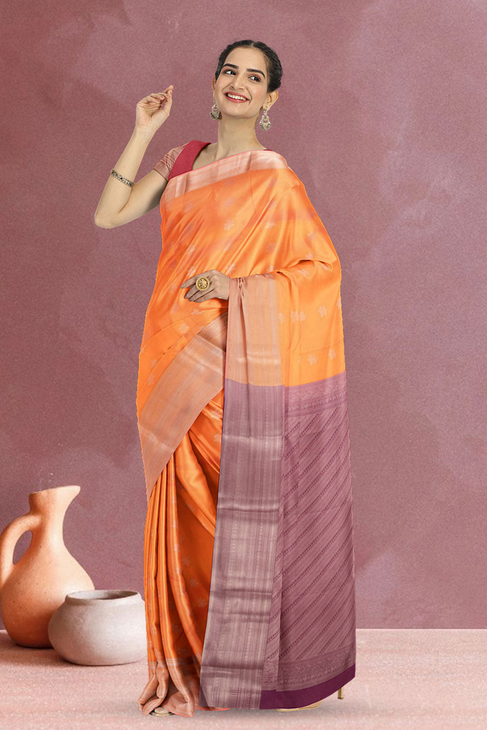 Orange Handloom Kanjivaram Silk Saree 10073824