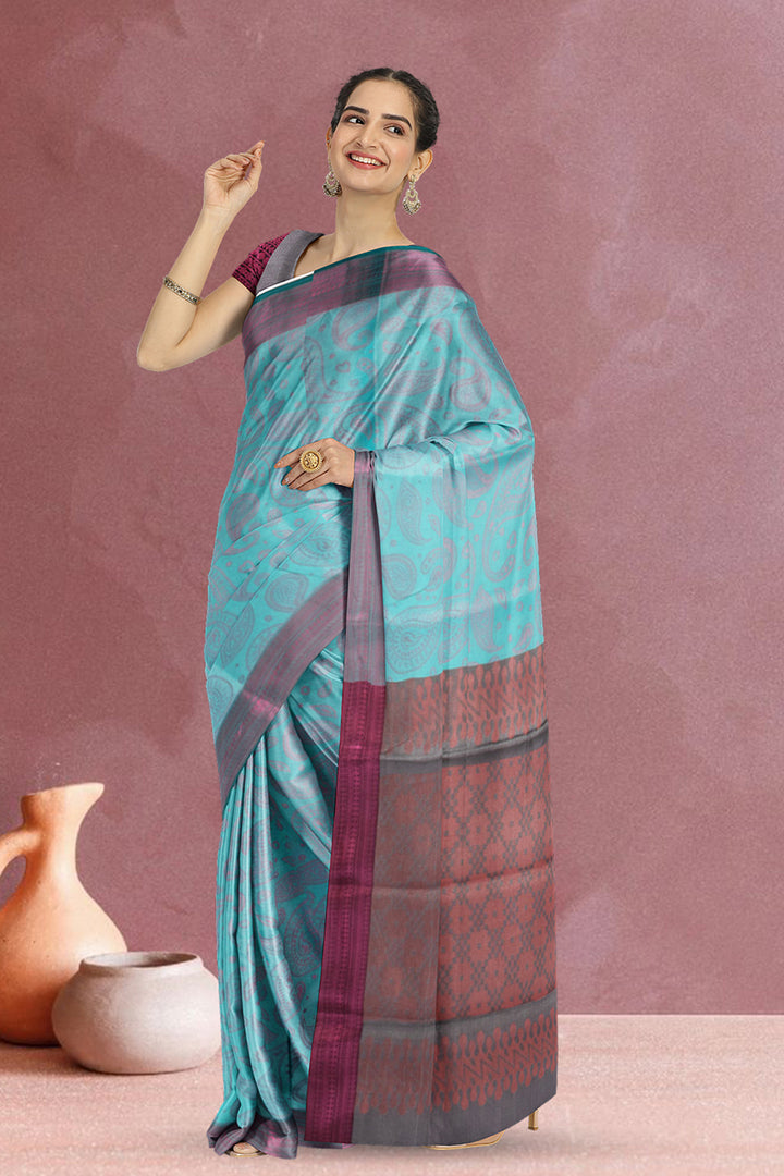 Blue South Tissue Silk Cotton Saree 10073578