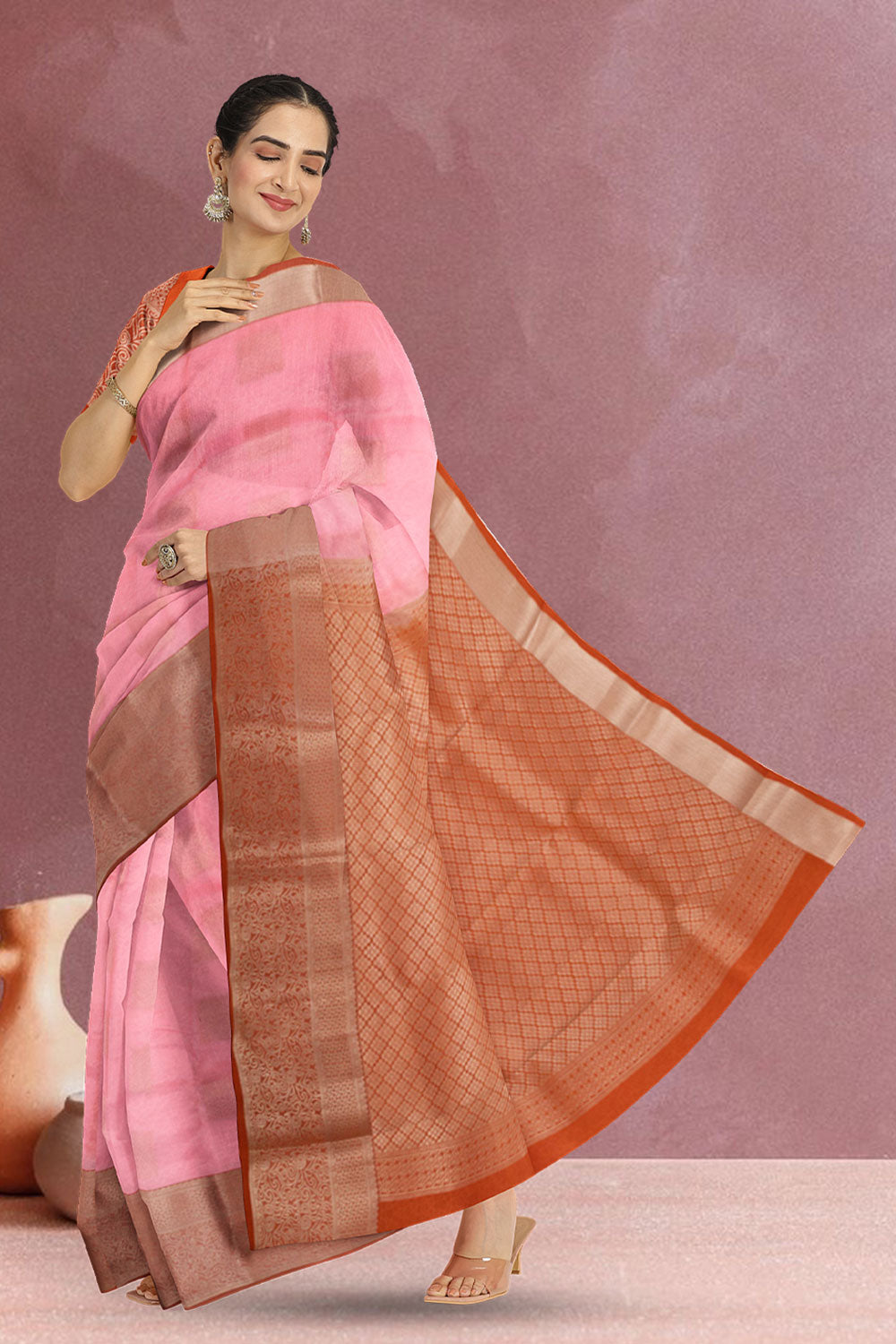 Pink Handloom Kanjivaram Silk Saree 10073840