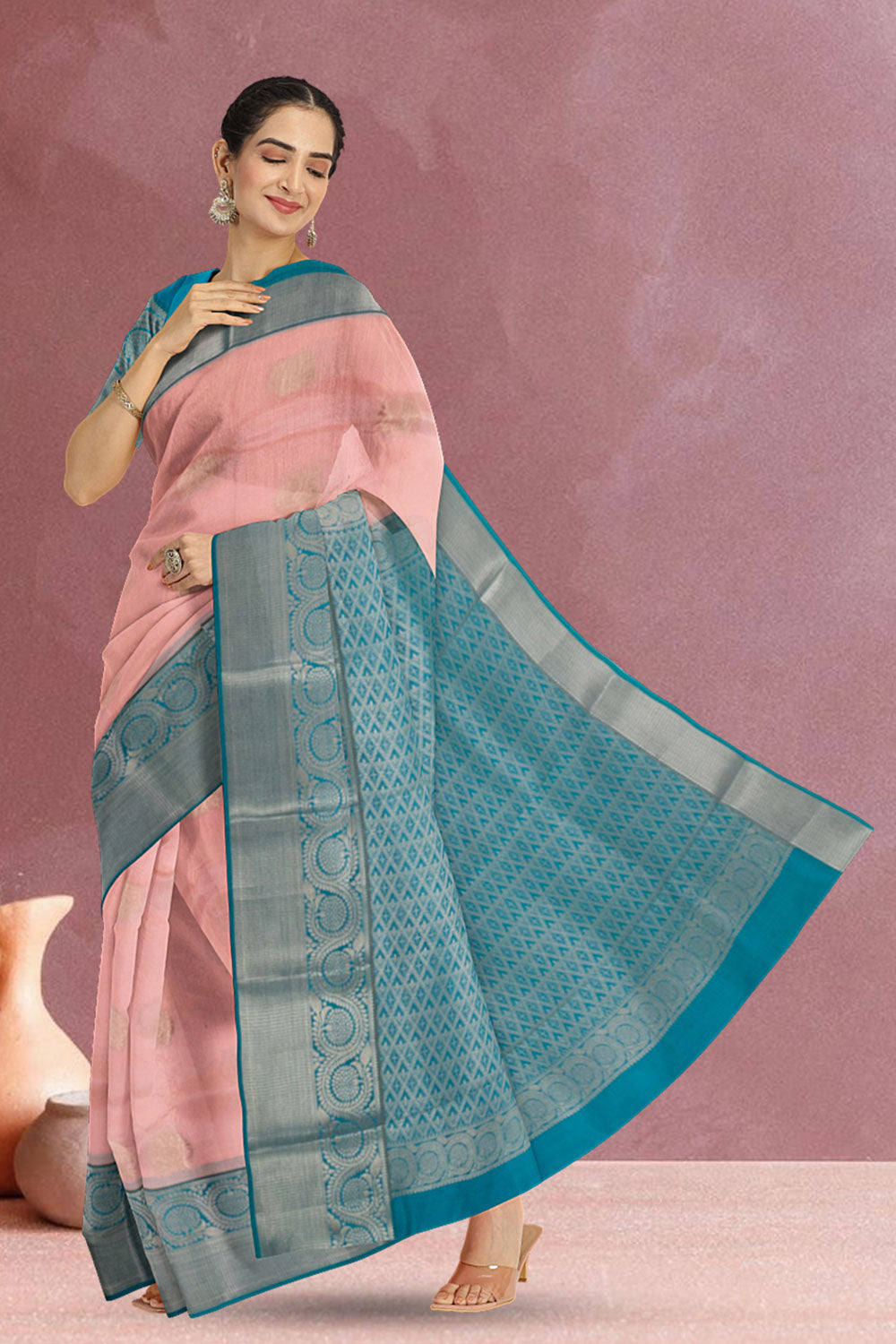 Pink Handloom Kanjivaram Silk Saree 10073831