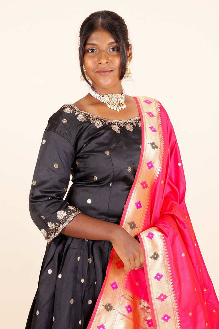 Black Handcrafted Paithani Lehenga-Avishya