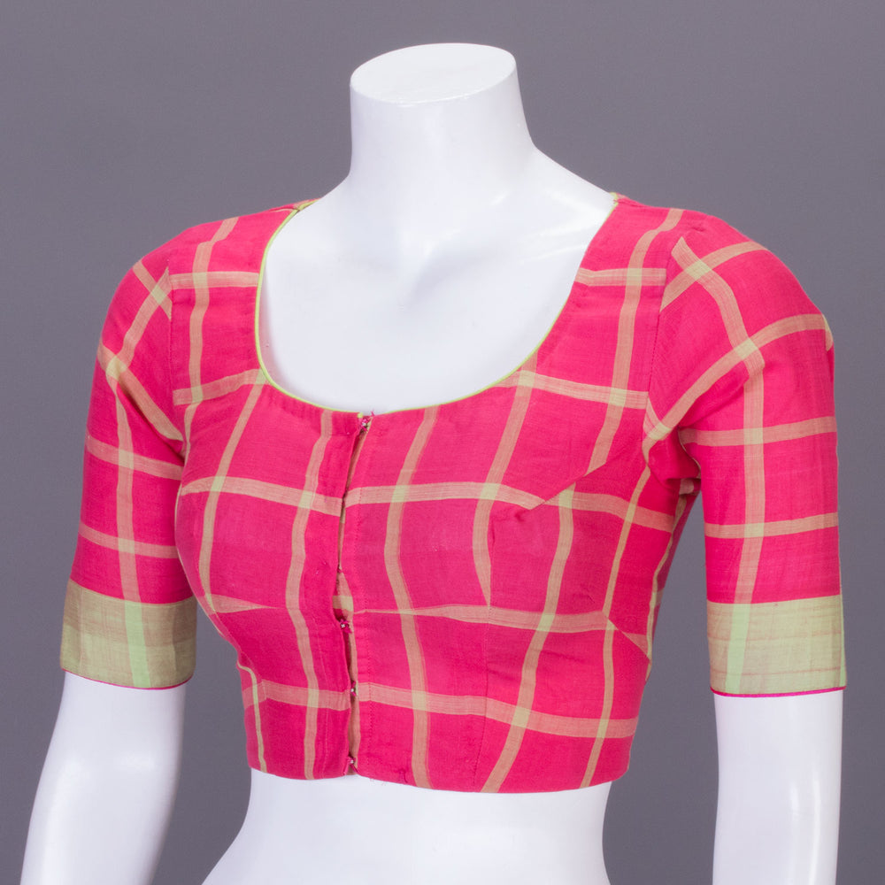 Pink Checked Andhra Cotton Blouse 10070807