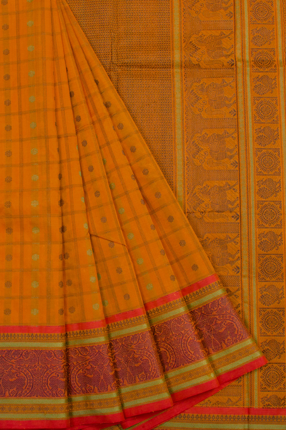 Rusty Orange Handloom Kanchi Silk Cotton Saree 10061314