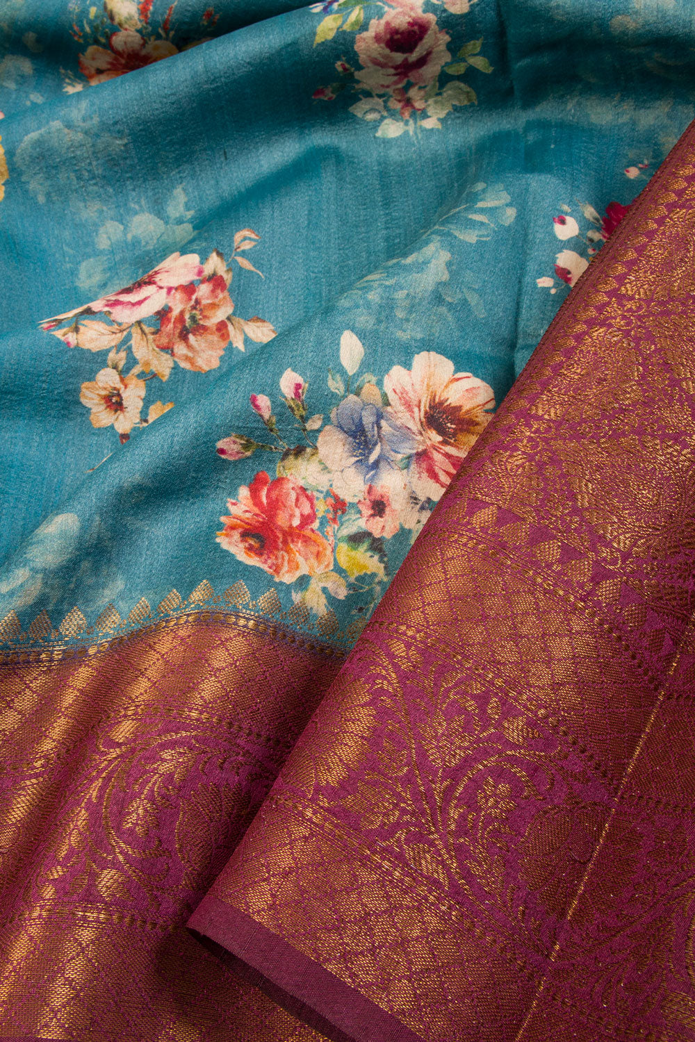 Pure Banarasi Tussar Silk Saree with blouse Blue - RangVarsha