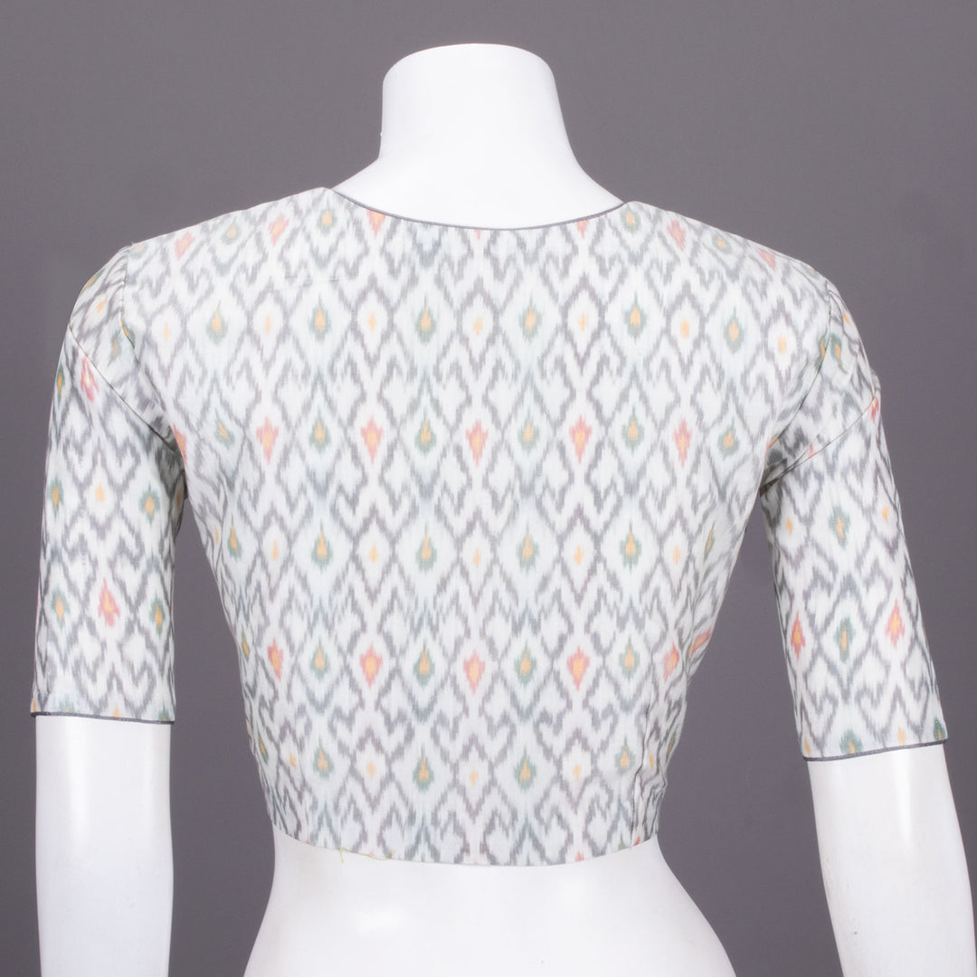 White Ikat Silk Cotton Blouse 10071359