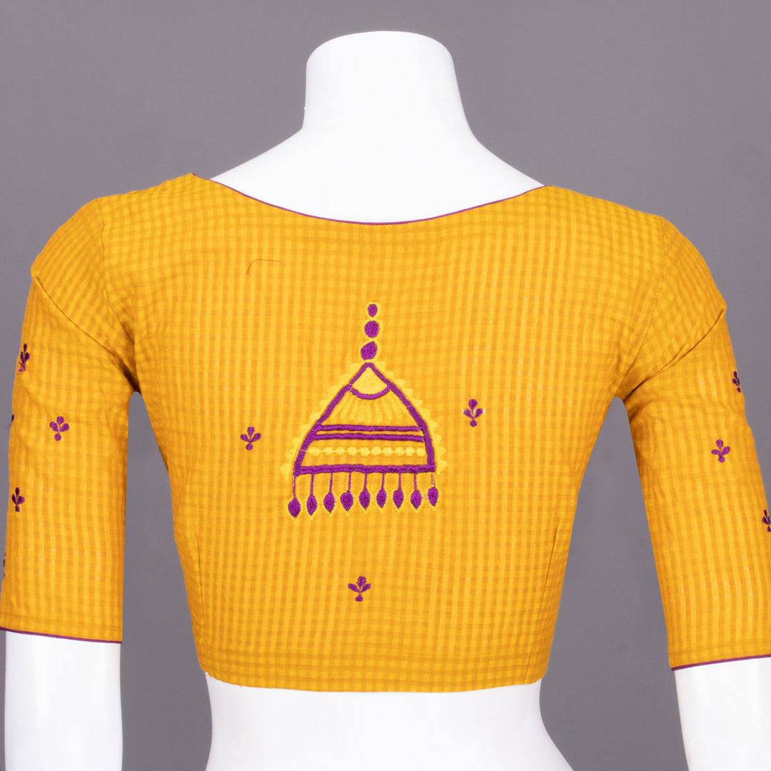 Yellow Slub Cotton Embroidered Blouse