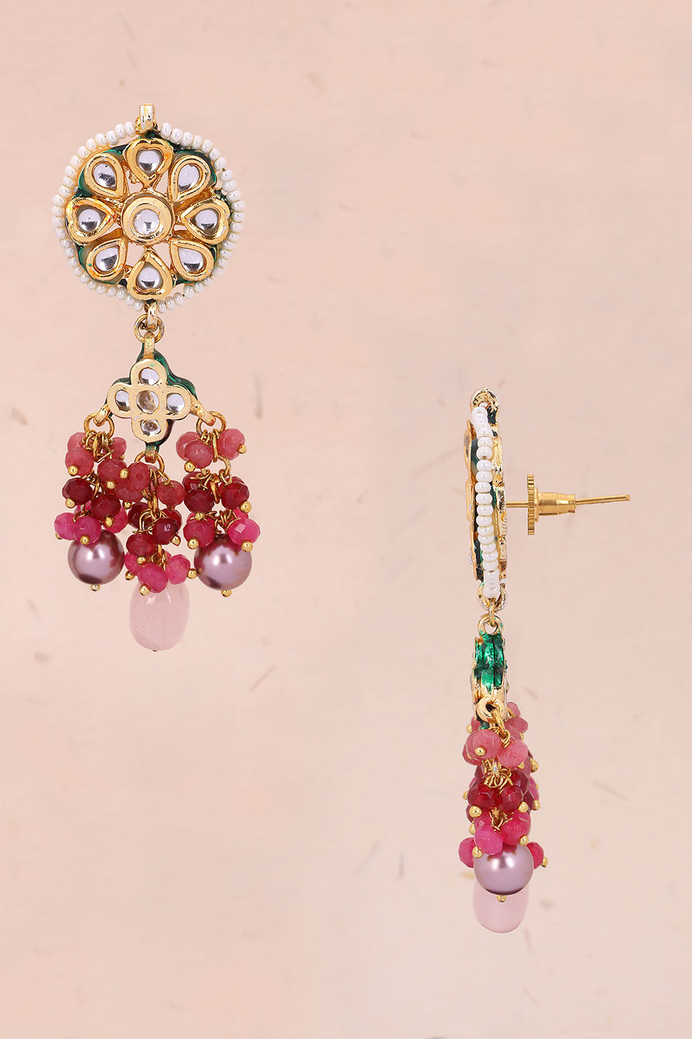 Pink Handcrafted Kundan Earring 