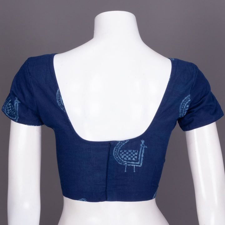 Blue Handprinted Indigo Cotton Blouse 10072463