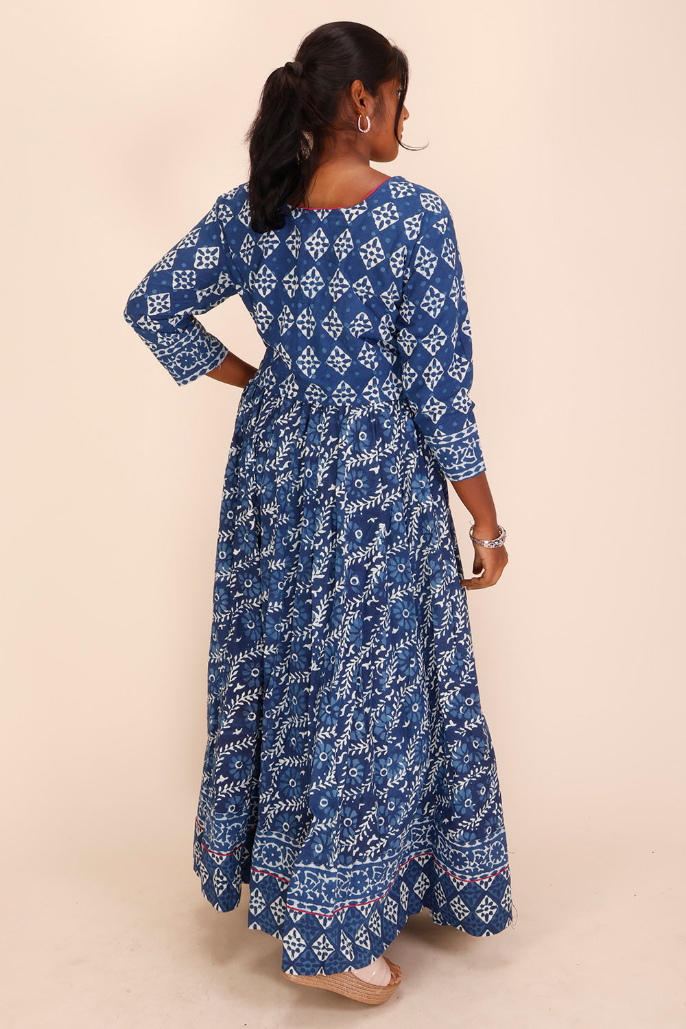 Blue Hand Block Printed Chaniya Choli With Kota Doria Dupatta