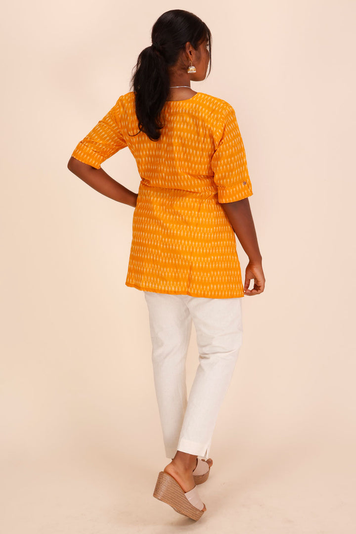 Yellow Handcrafted Ikat Cotton Tunic 10039331