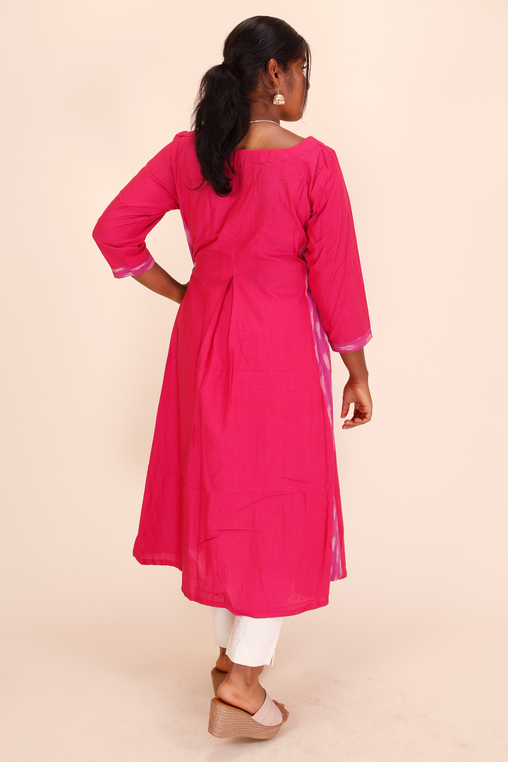 Pink Handcrafted Ikat Cotton Kurta 10039334