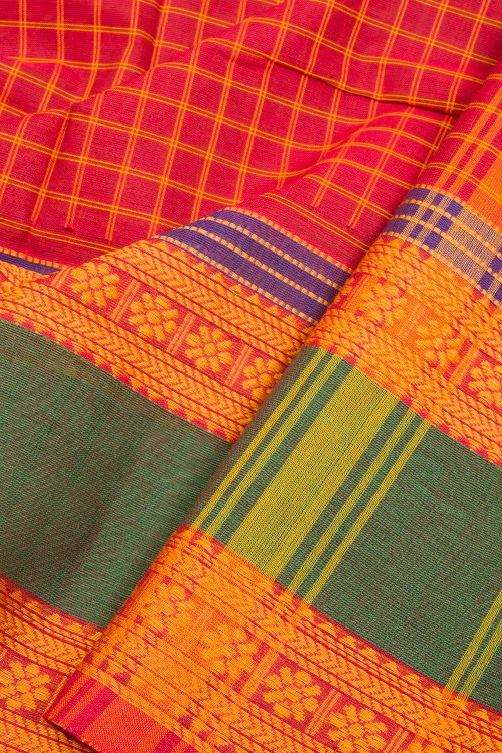 Red Handwoven Kanchi Cotton Saree 10061333