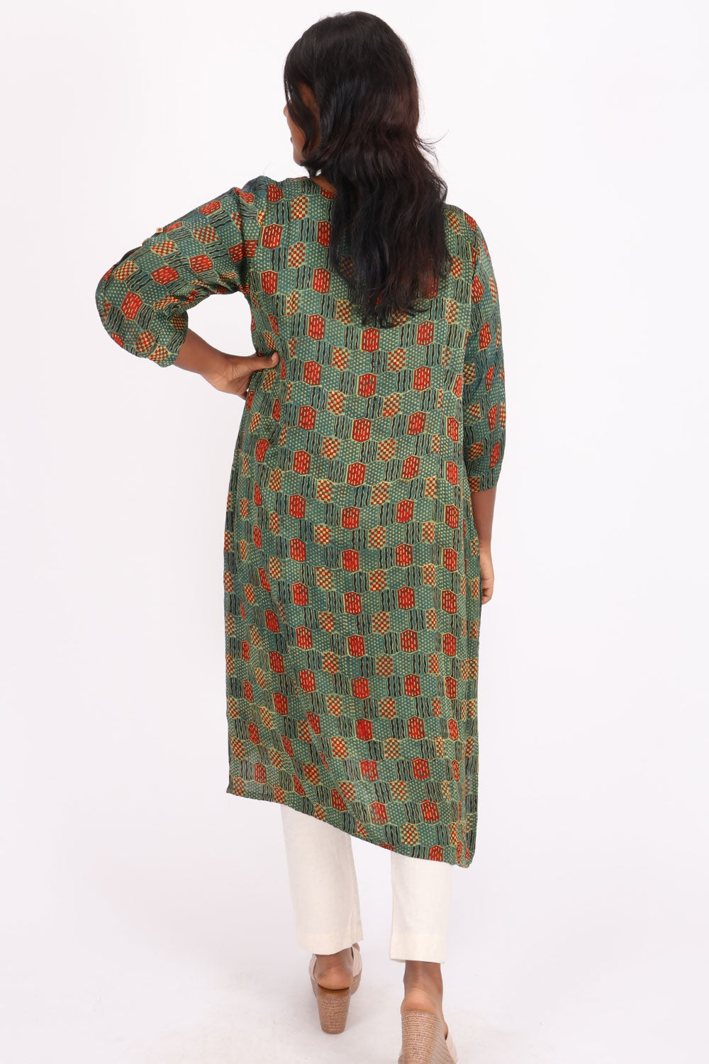 Green Ajrakh Printed Modal Silk Kurta 10061608