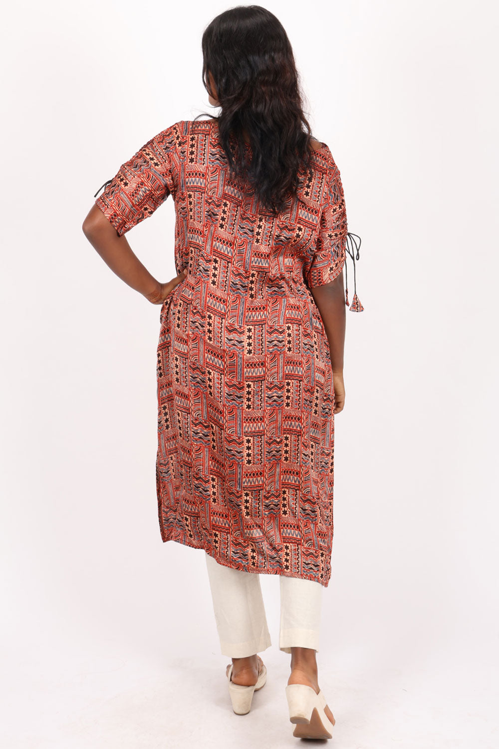 Rustic Red Ajrakh Printed Modal Silk Kurta