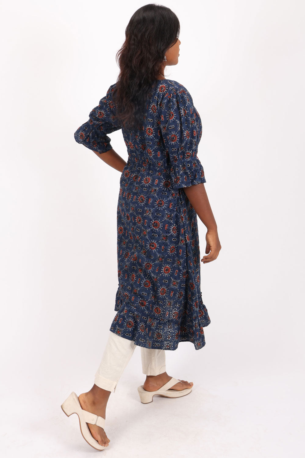 Rustic Blue Hakoba Hand Embroidered Cotton Dress 