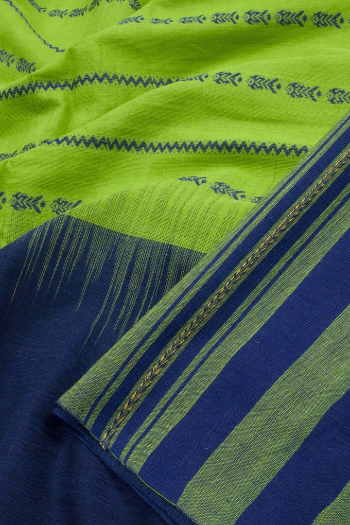 Parrot Green Handloom Dhaniakhali Cotton Saree 10062598