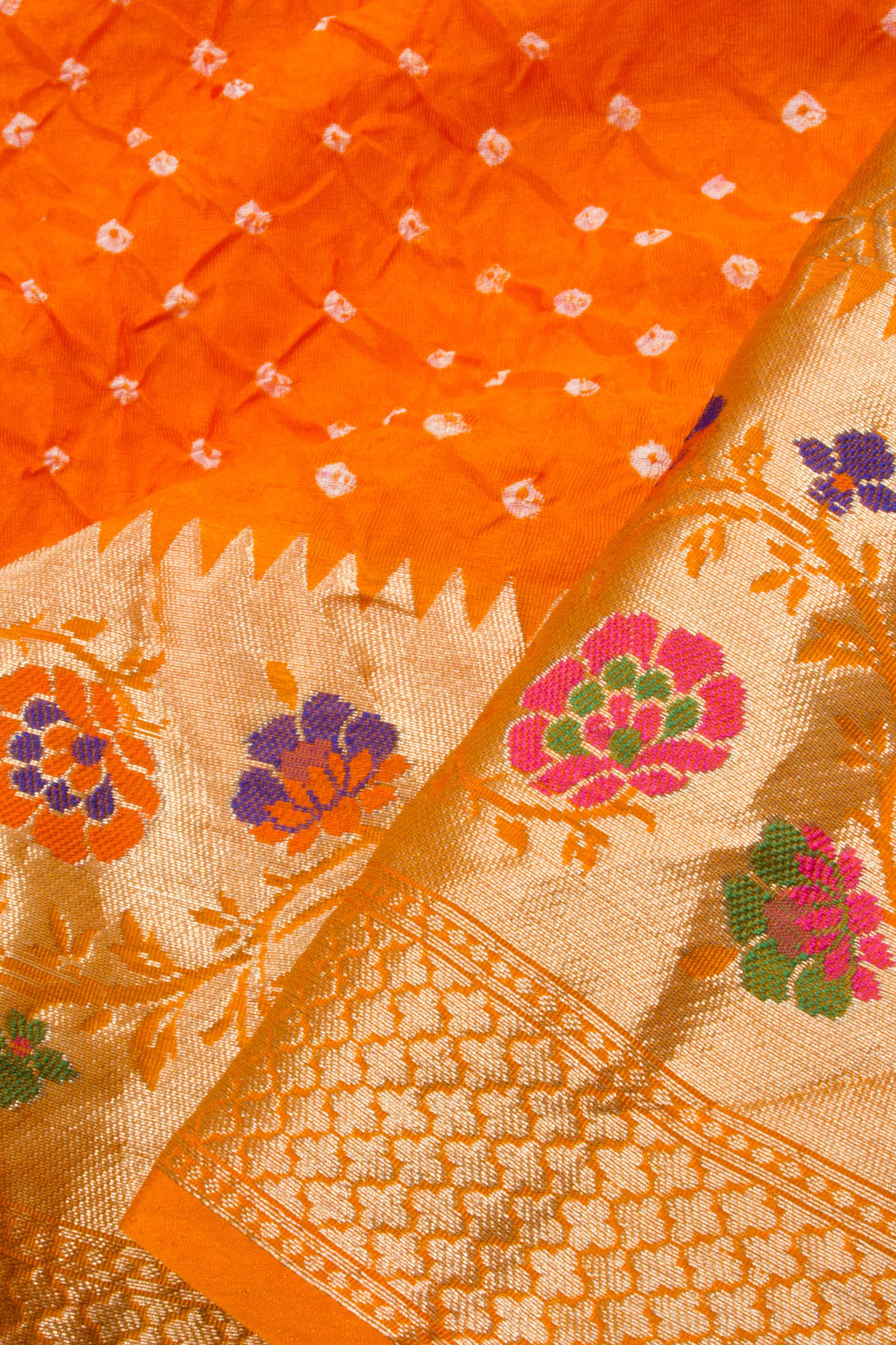 Pumpkin Orange Kanjivaram Pure Silk Bandhani Saree 10062797