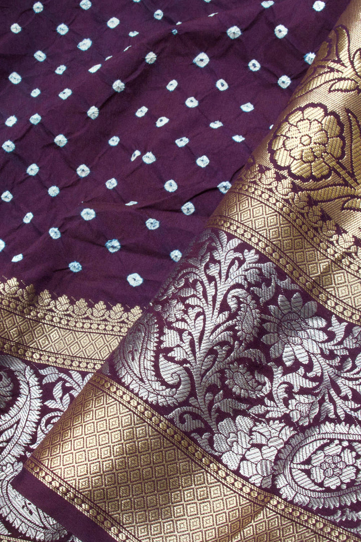 Plum Purple Kanjivaram Pure Silk Bandhani Saree 10062799