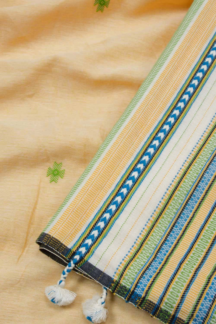 Pale Yellow Handloom Bhujodi Kala Cotton Saree 10062876