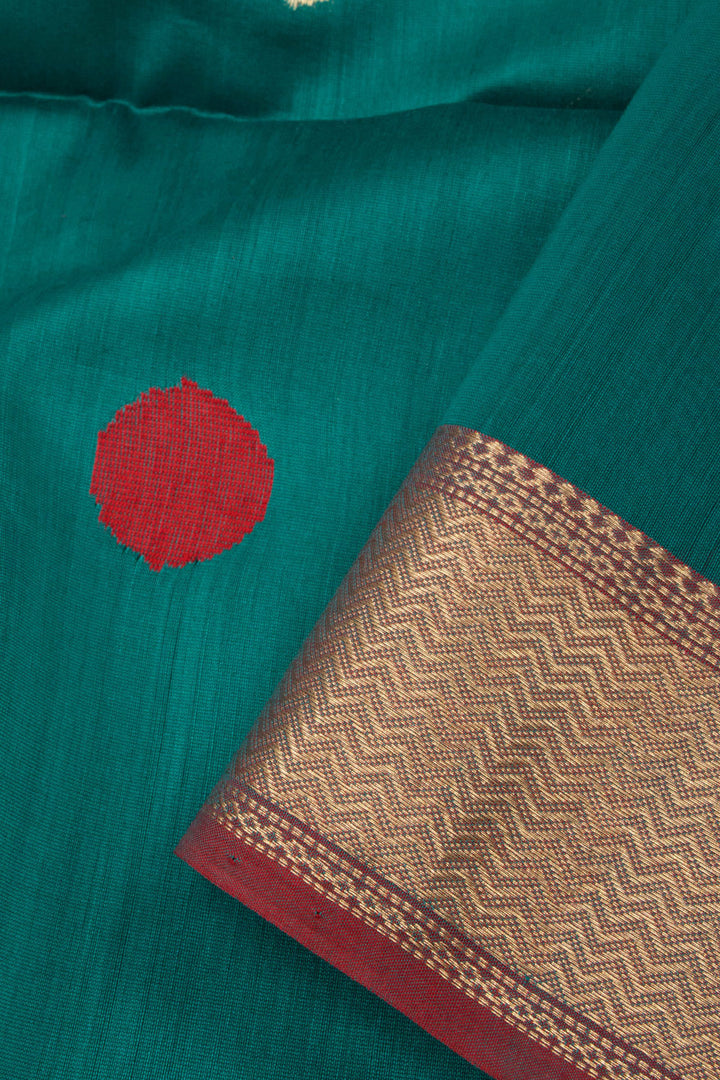 Teal Green Handloom Maheswari Silk Cotton Saree 10062920