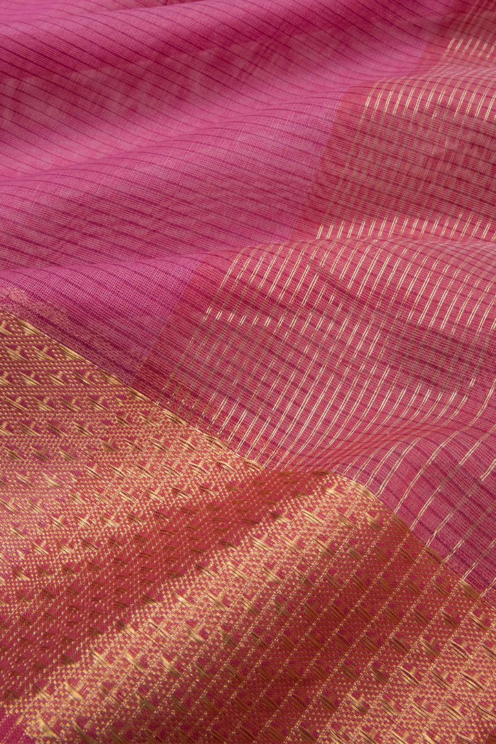 Rose Pink Handloom Maheswari Silk Cotton Saree 10062926