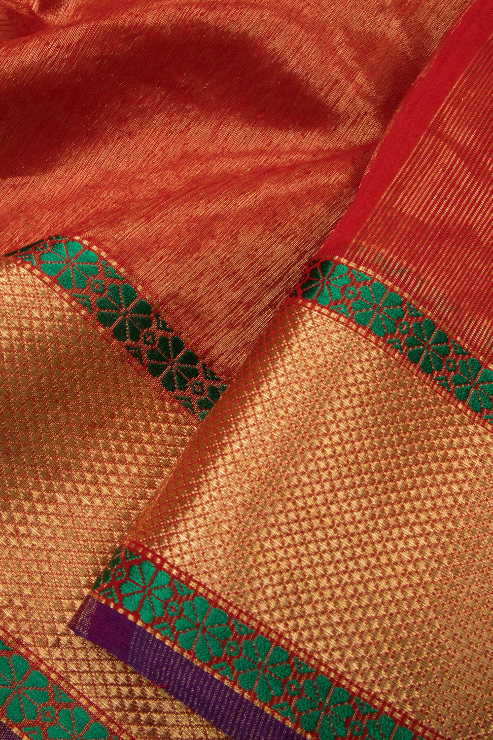 Red Handloom Maheshwari Silk Cotton Saree 10062933