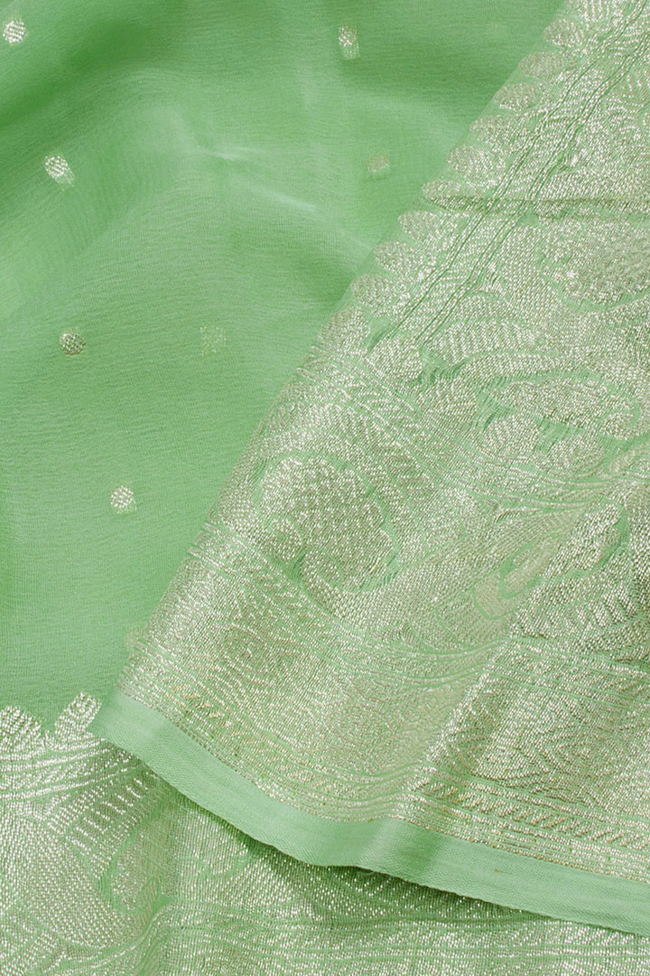 Pista Green Handloom Khaddi Banarasi Chiffon Saree 10062981