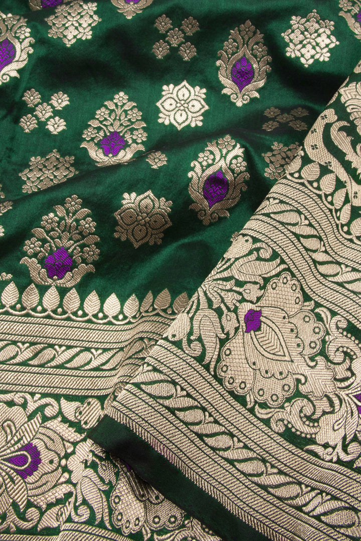 Timber Green Handloom Banarasi Katan Silk Saree 10063204