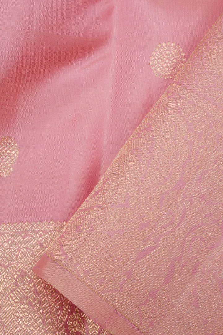 Pastel Pink Pure Zari Kanjivaram Silk Saree 10063390