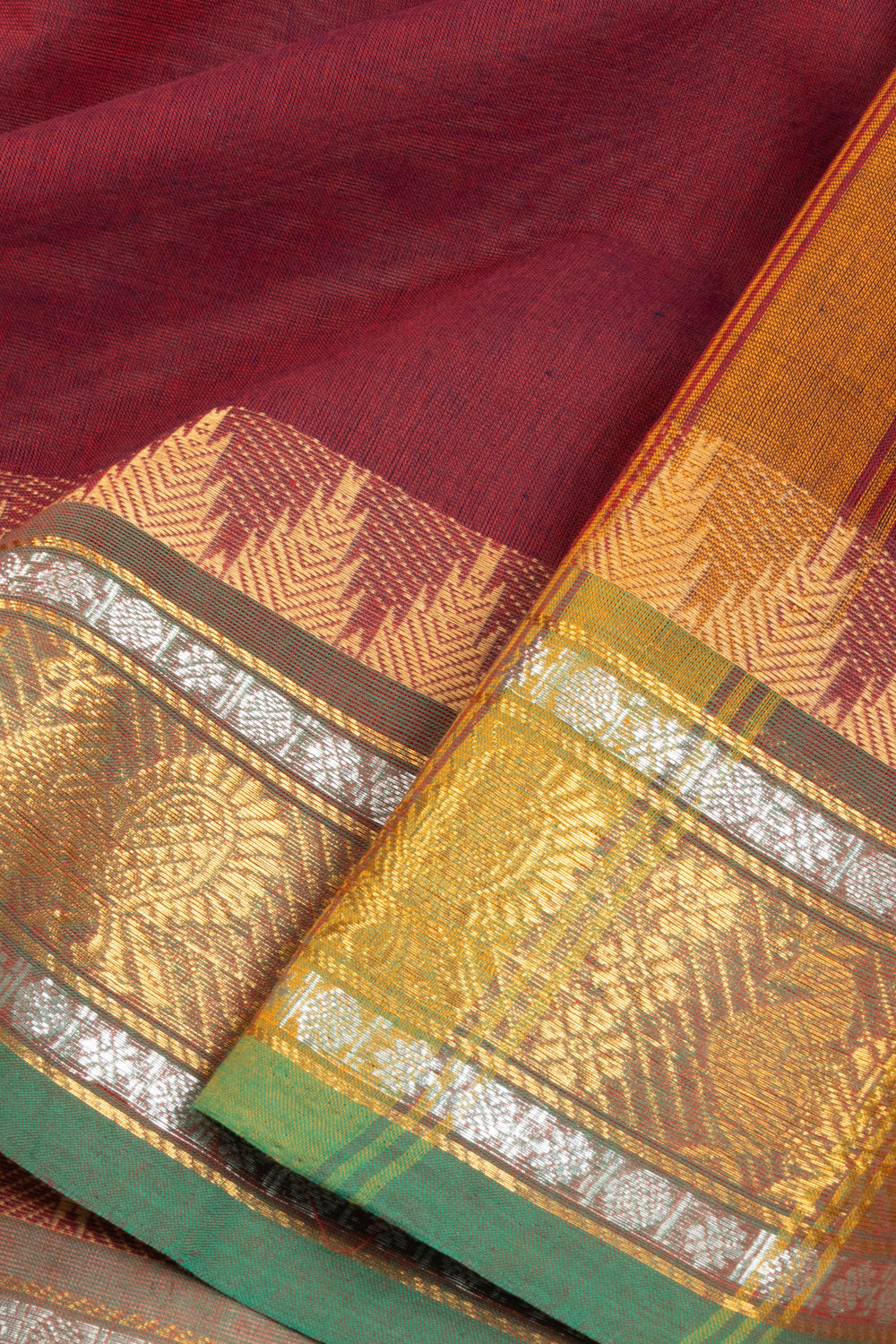  Red Handwoven Kanchi Cotton Saree - Avishya