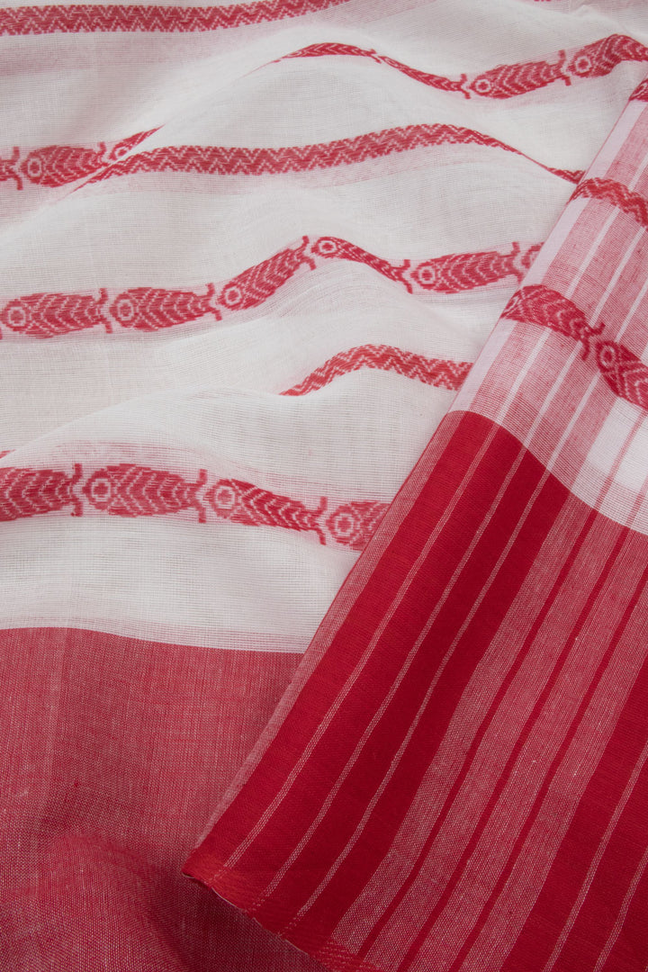 White Handloom Dhaniakhali Cotton Saree 10063800