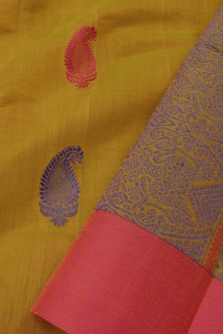 Yellow Handloom Kanchi Cotton Saree - Avishya