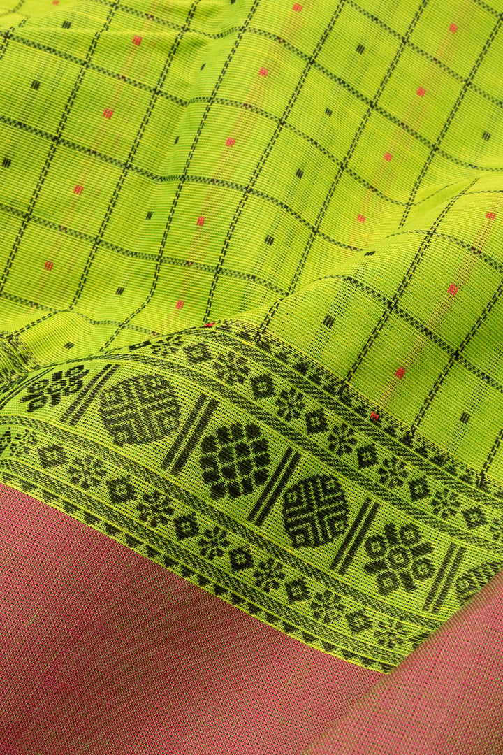 Parrot Green Handloom Kanchi Cotton Saree - Avishya